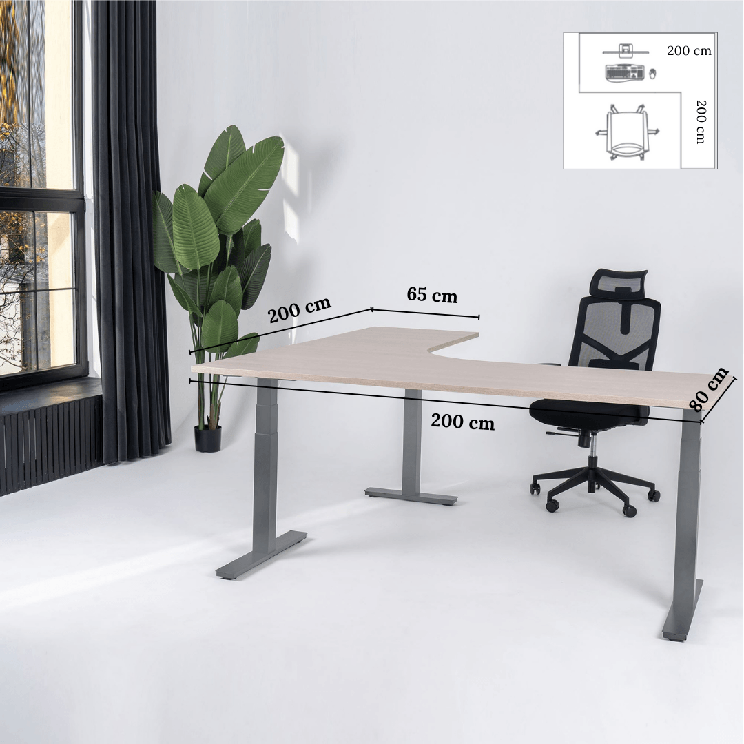 Elektriski augstumā regulējams galds Prestige Line L forma 200 cm x 200 cm - Ergostock