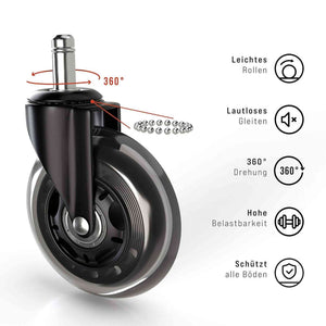 Biuro kėdės ratukai ULTRA SILENT 360°, skersmuo 63 mm
