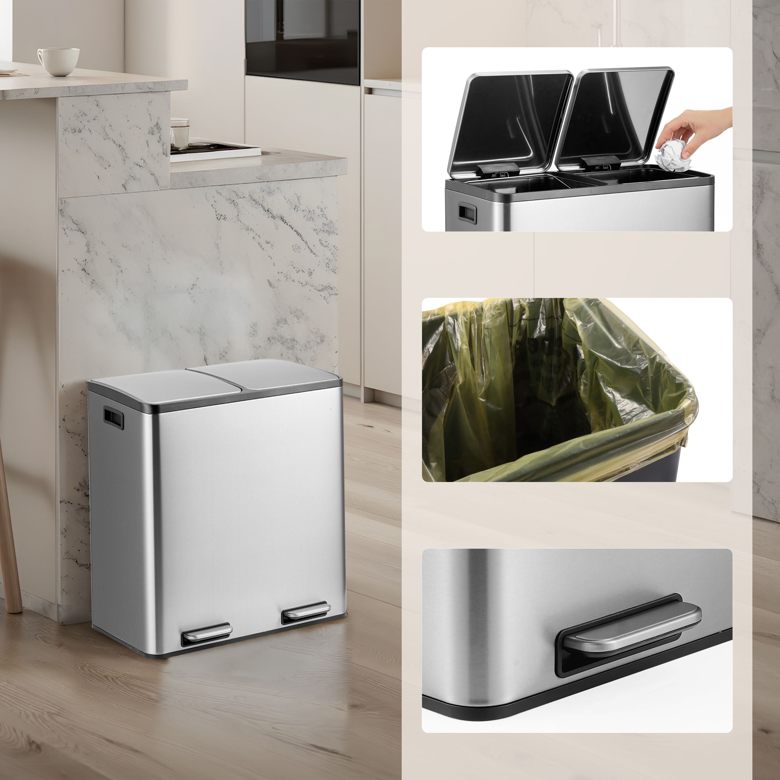 Šiukšlių dėžė CLEAN Stainless 2 x 30 L