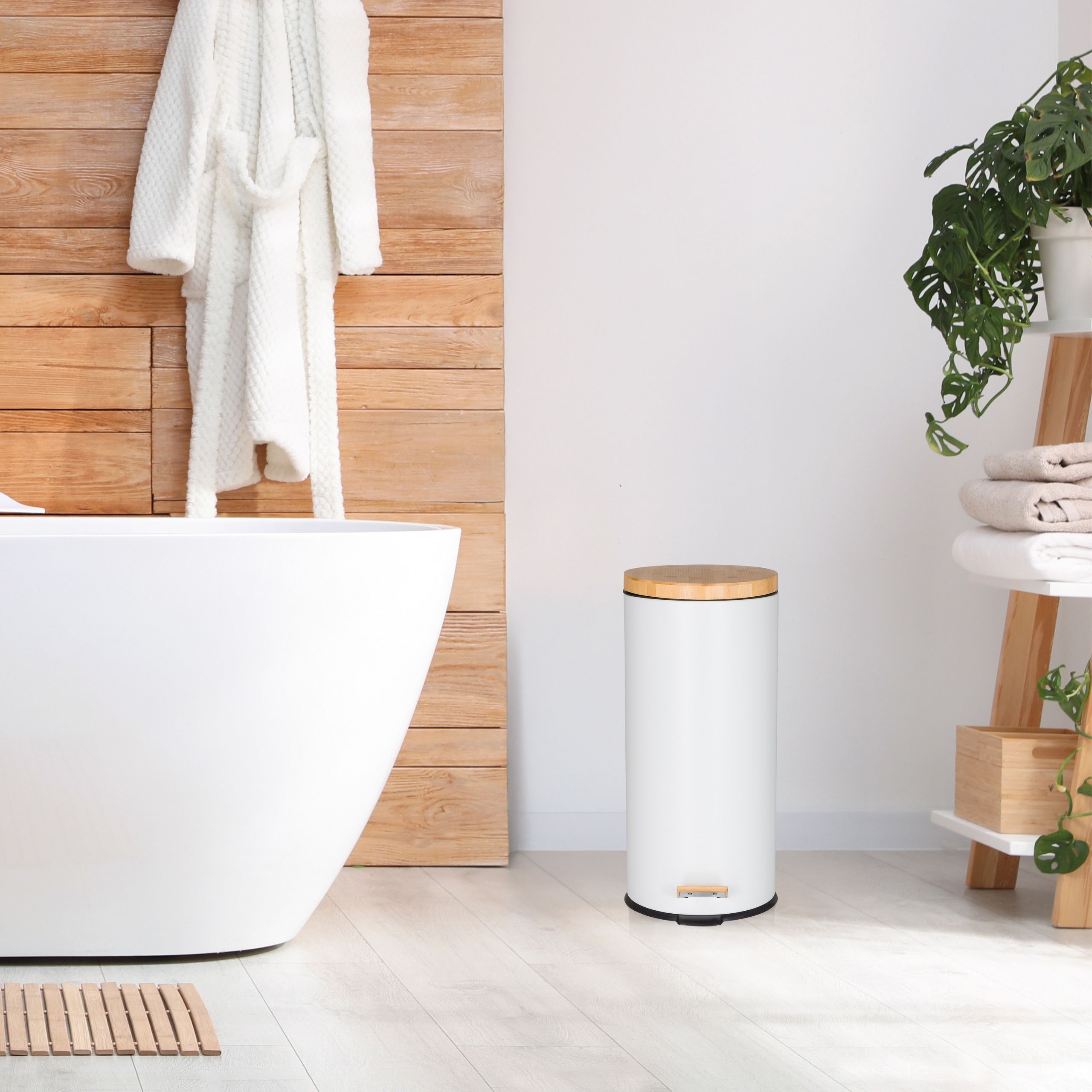 Šiukšlių dėžė CLEAN BAMBOO White 30 L