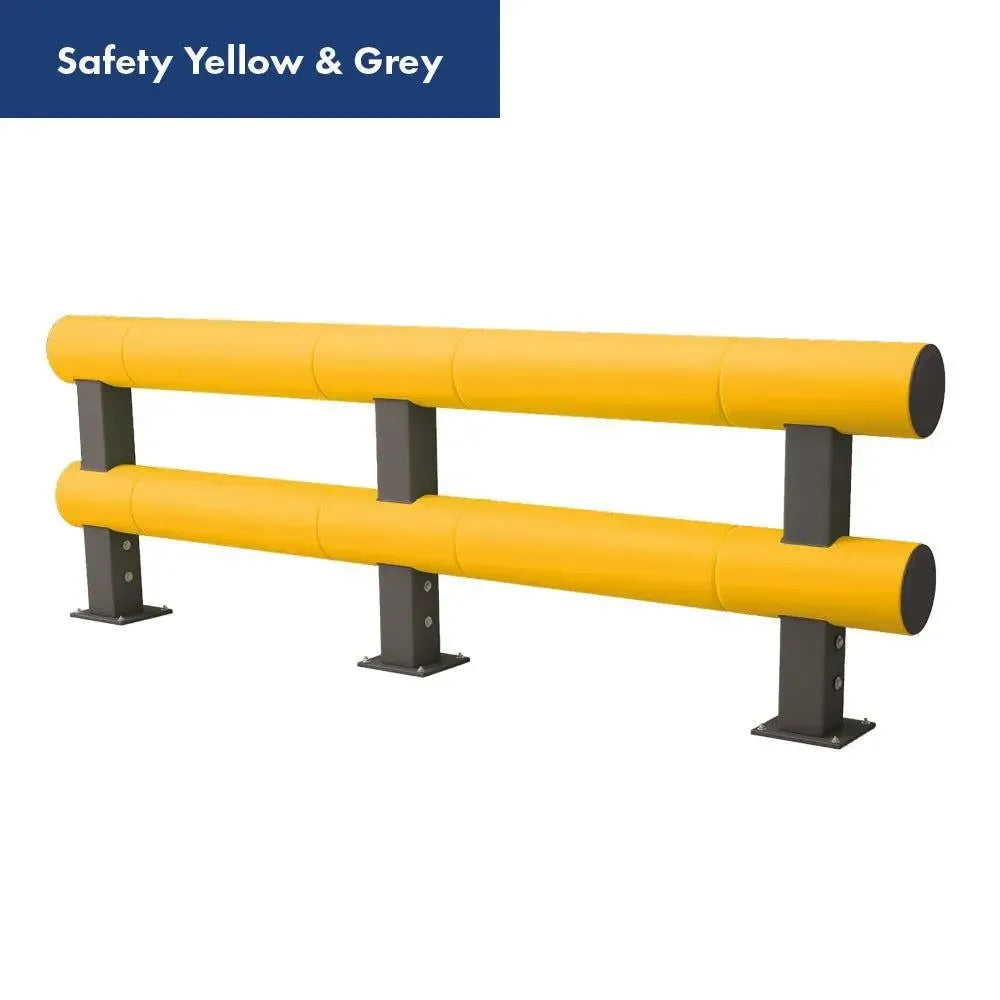 Žemo profilio dvigubas apsauginis barjeras Brand Safe 4900 mm, kontrastinės geltonos spalvos