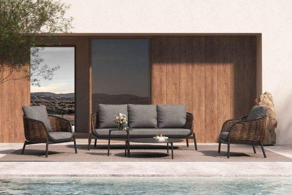 Lauko baldų komplektas Snapty Garden Borneo, sofa, 2 foteliai ir 2 staliukai