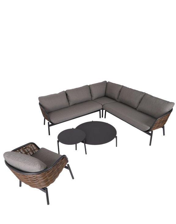 Lauko baldų komplektas Snapty Garden Borneo, kampinė sofa, krėslas ir 2 staliukai