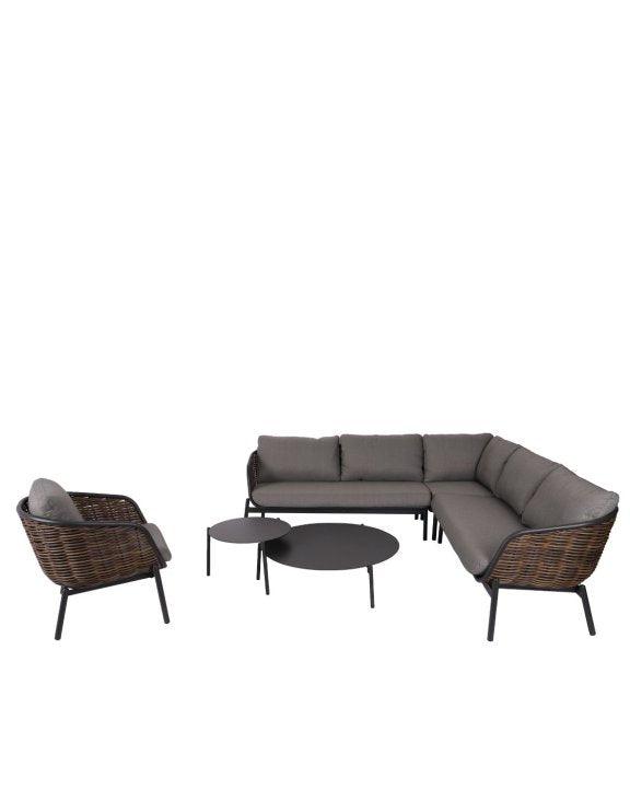 Lauko baldų komplektas Snapty Garden Borneo, kampinė sofa, krėslas ir 2 staliukai