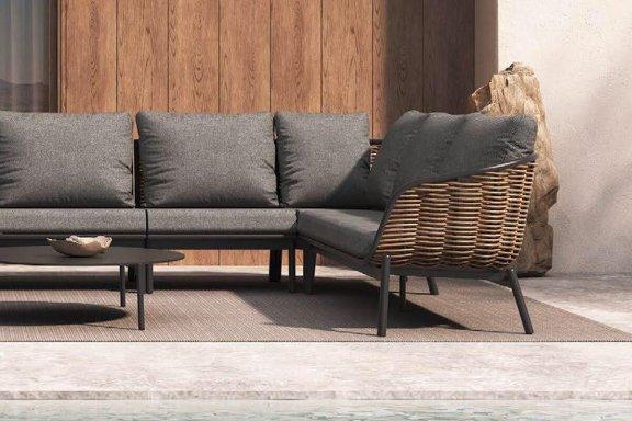 Lauko baldų komplektas Snapty Garden Borneo, kampinė sofa, krėslas ir 2 staliukai