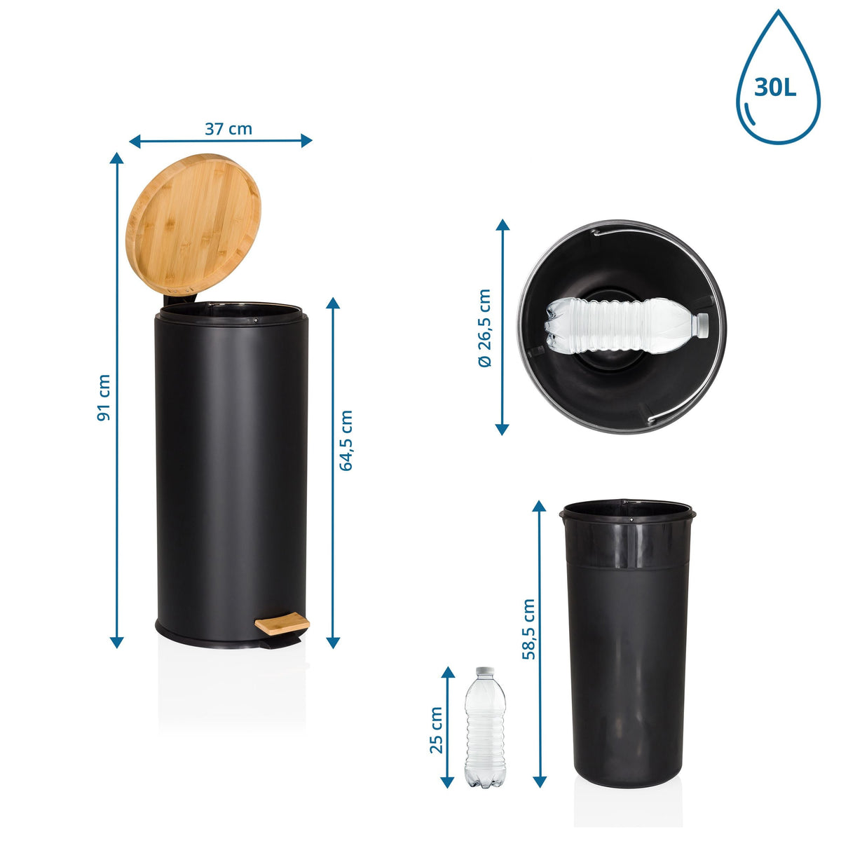Šiukšliadėžė CLEAN BAMBOO 30 L