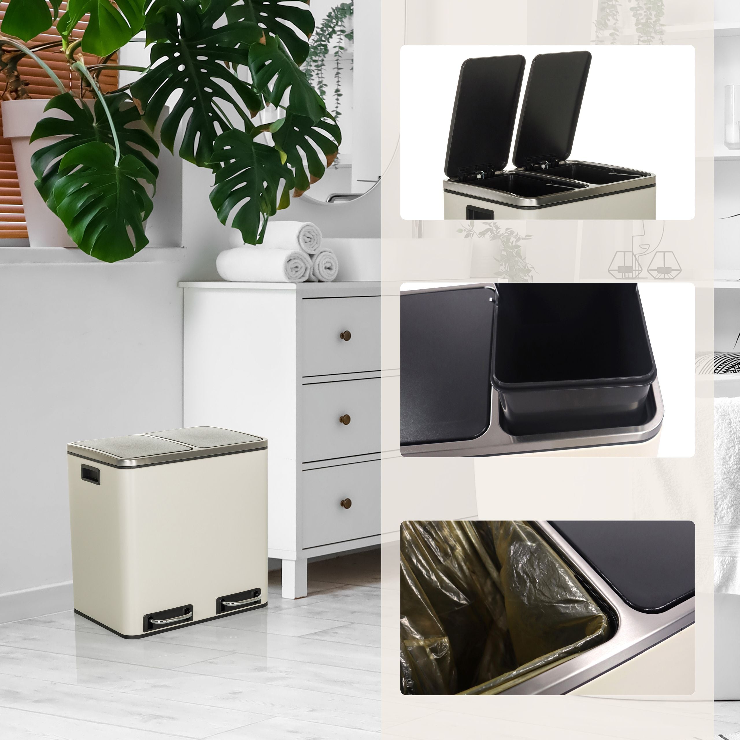 Šiukšlių dėžė CLEAN Beige 2 x 15 L