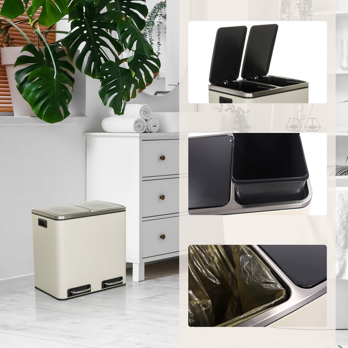 Šiukšlių dėžė CLEAN Beige 2 x 15 L