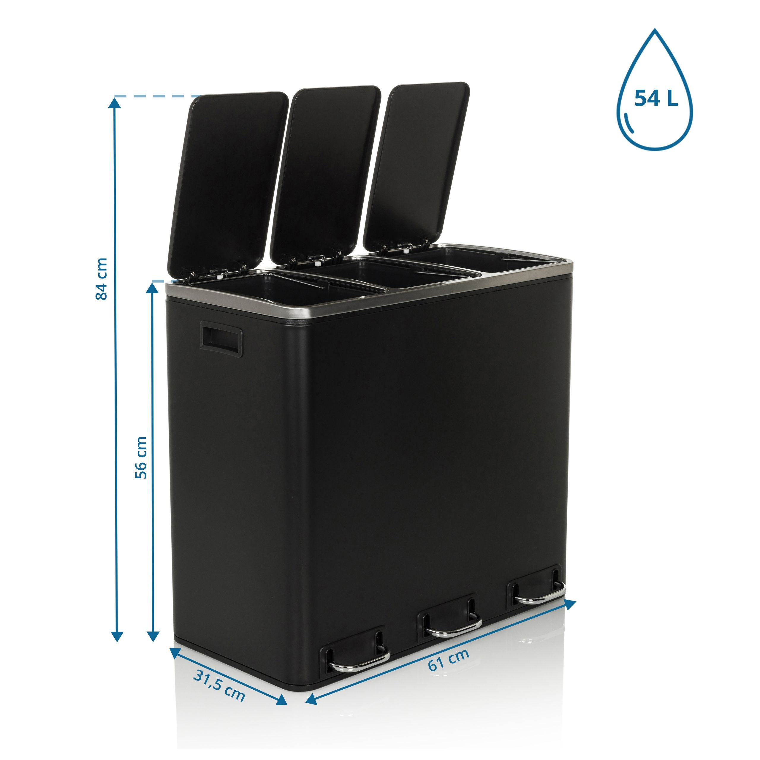 Atliekų rūšiavimo šiukšliadėžė CLEAN PRO Black, 3 x 18 L