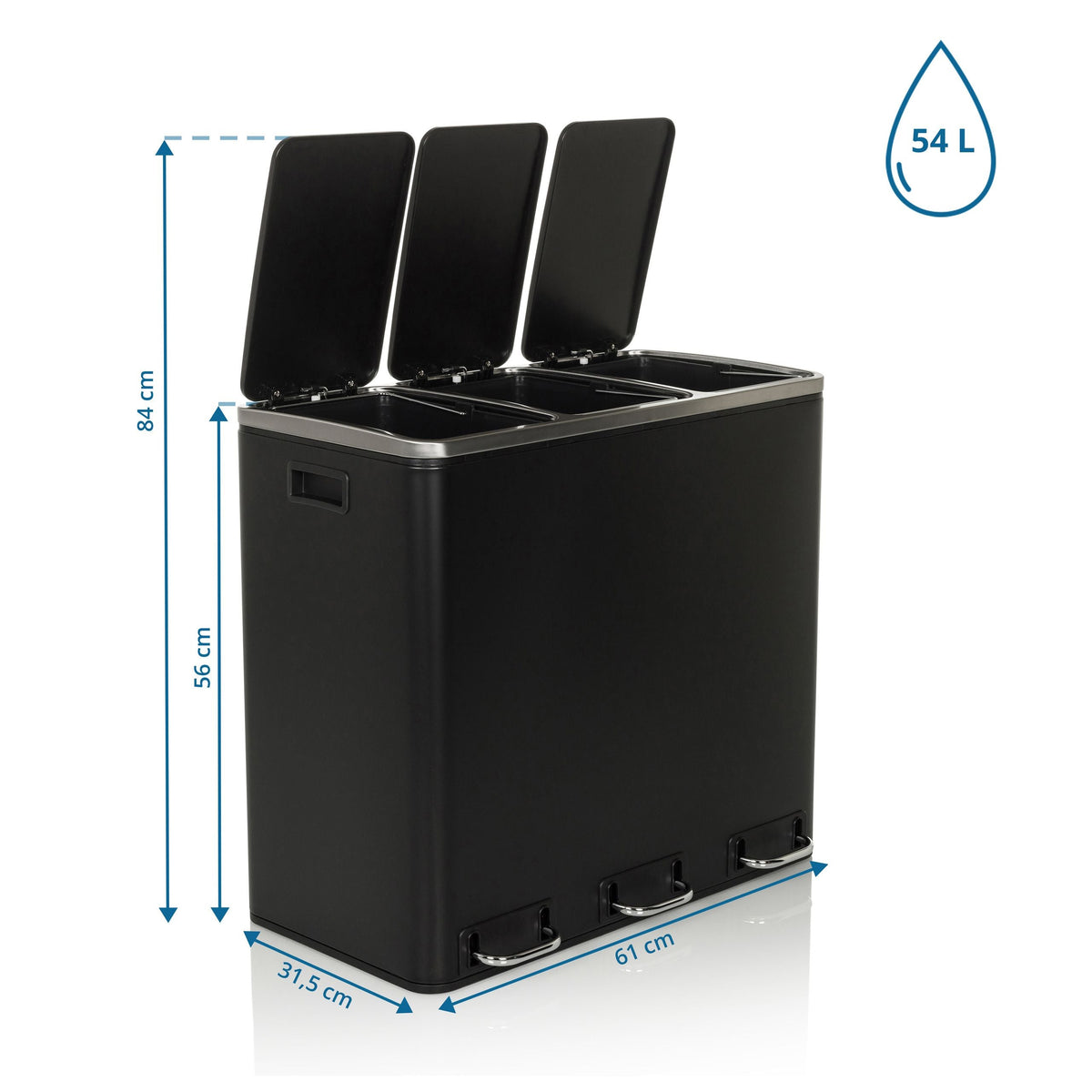 Atliekų rūšiavimo šiukšliadėžė CLEAN PRO Black, 3 x 18 L