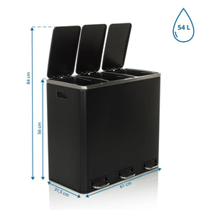Atliekų rūšiavimo šiukšliadėžė CLEAN PRO Black, 3 x 18 L