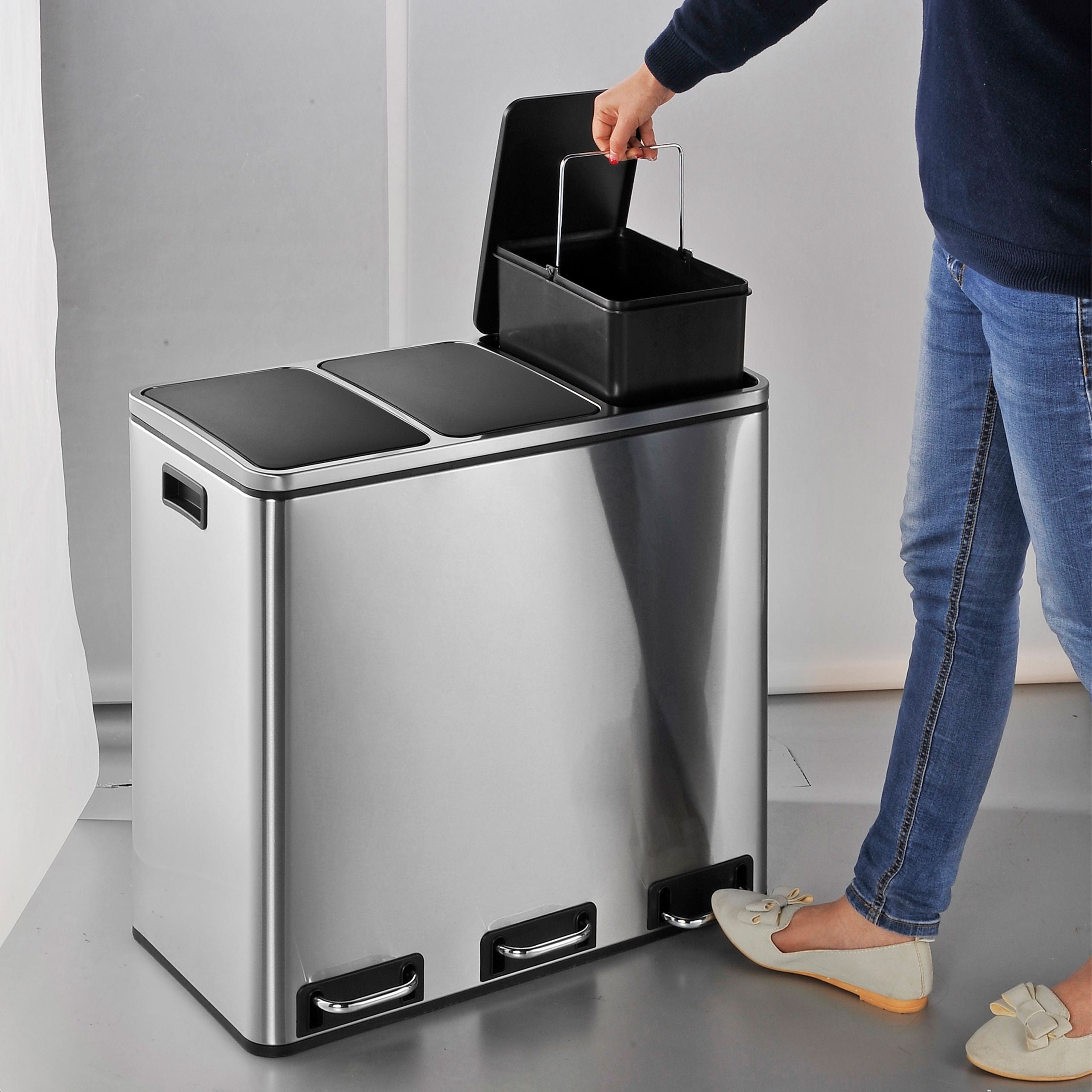 Šiukšliadėžė CLEAN PRO Silver 3 x 18 L