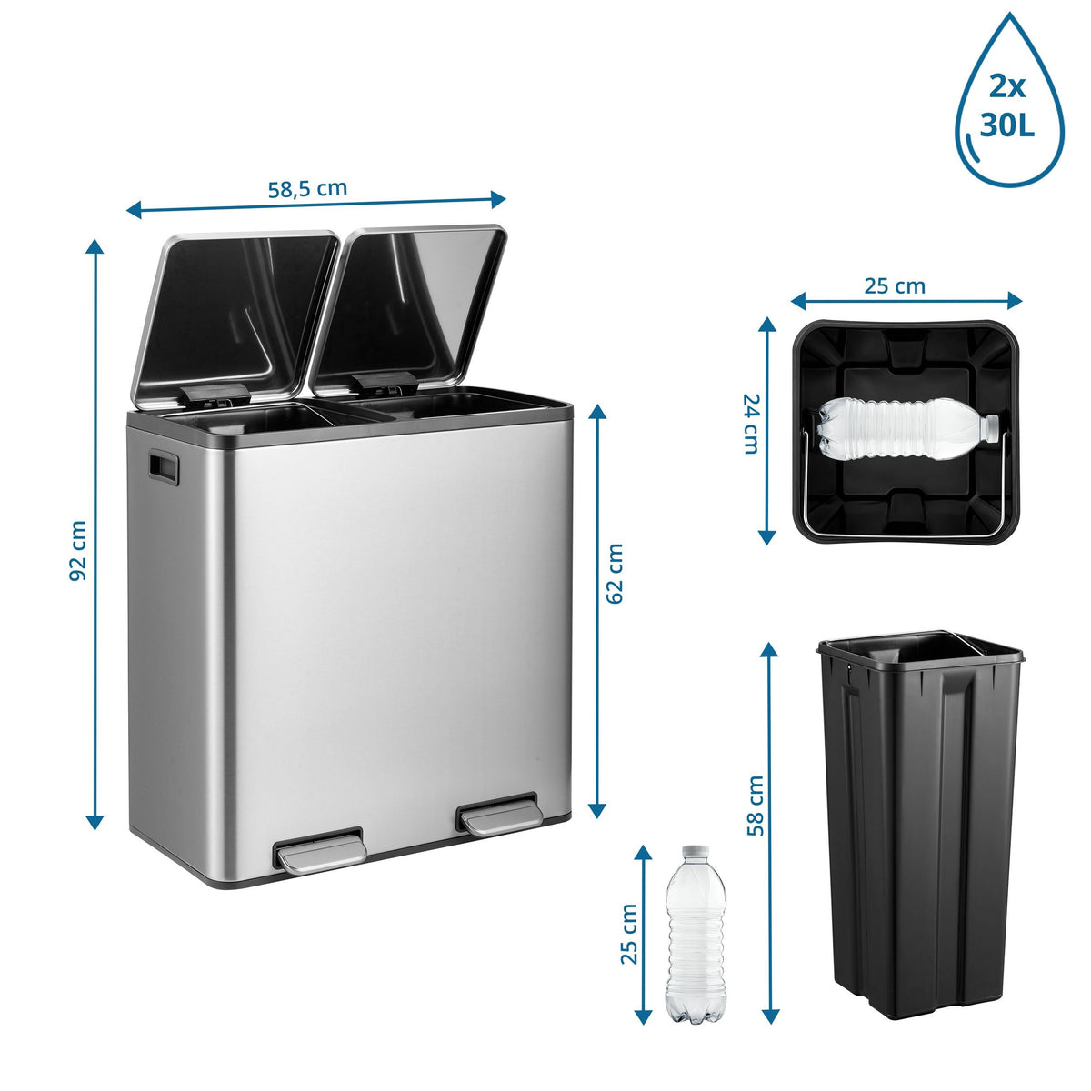 Atliekų dėžė CLEAN Stainless 2 x 30 L
