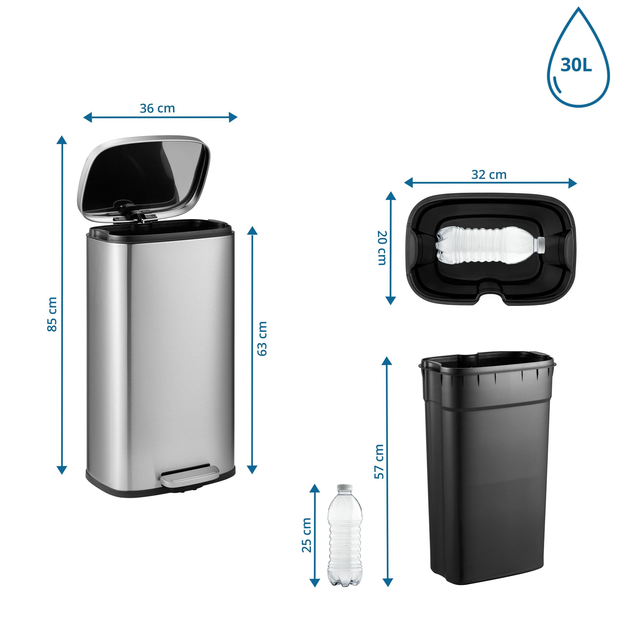 Šiukšliadėžė CLEAN STAINLESS 30 L