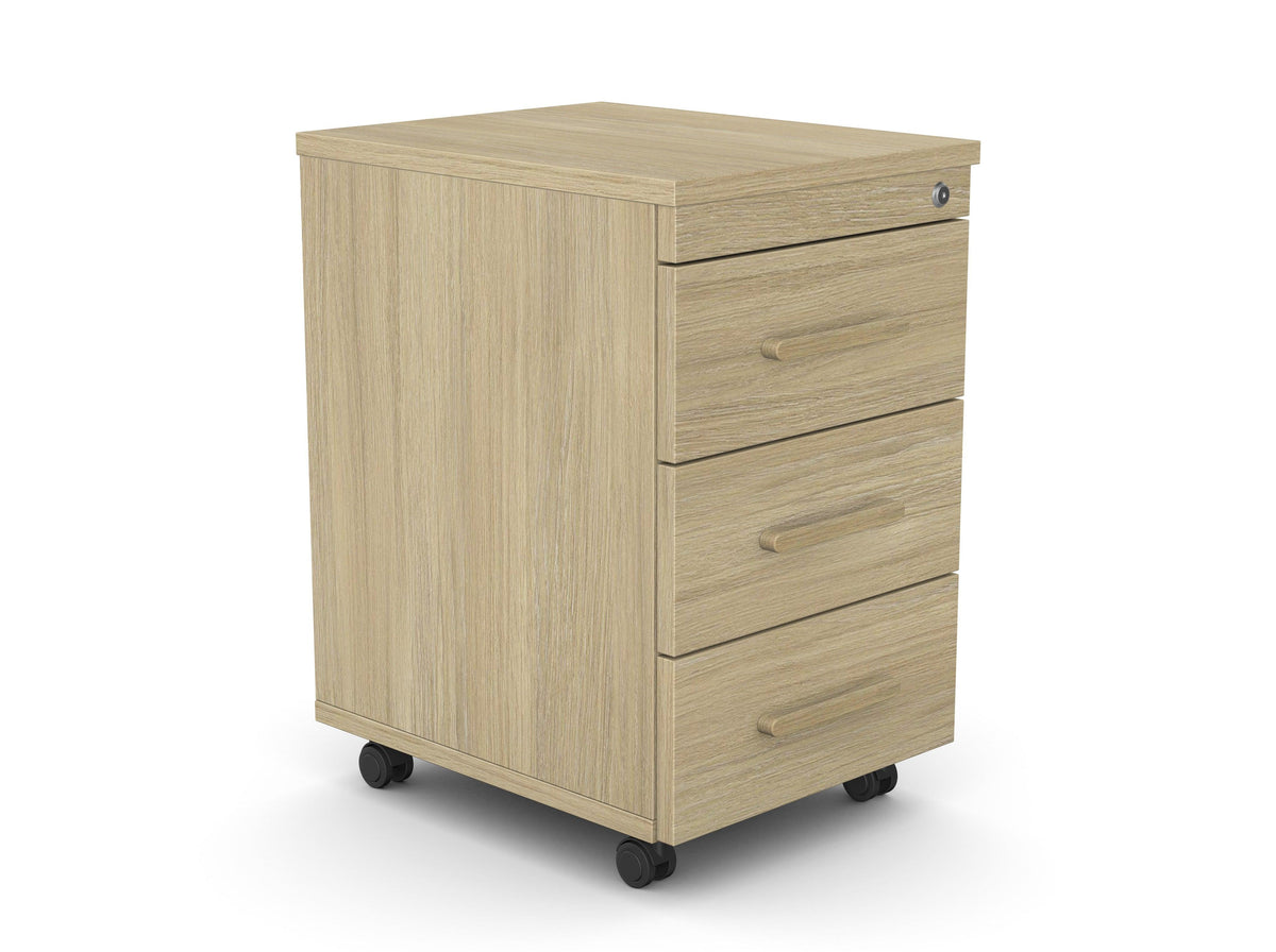 Atvilktņu bloks uz riteņiem SLIM, 3 atvilktnes, slēdzams – Amber Oak / Amber Oak / Masīvkoks