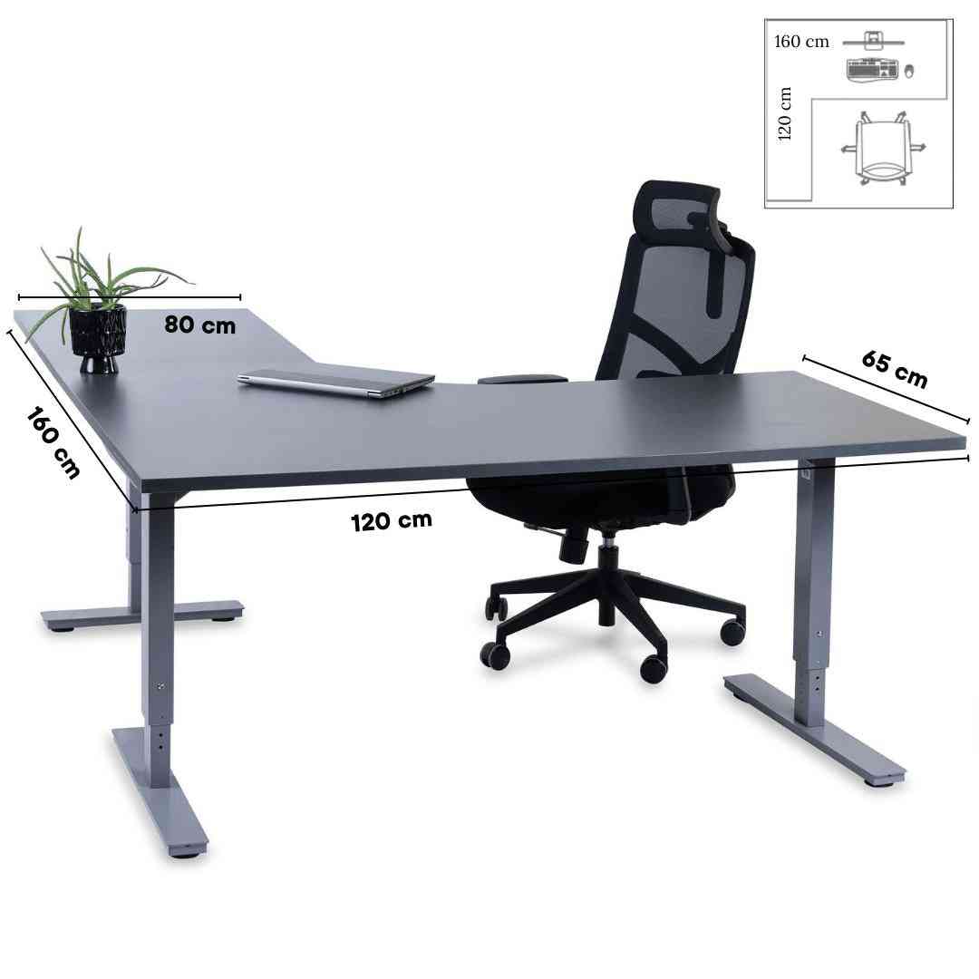 L formos biuro stalas Forza Line 160 cm x 120 cm – Antracito / Sidabro / Kairinis