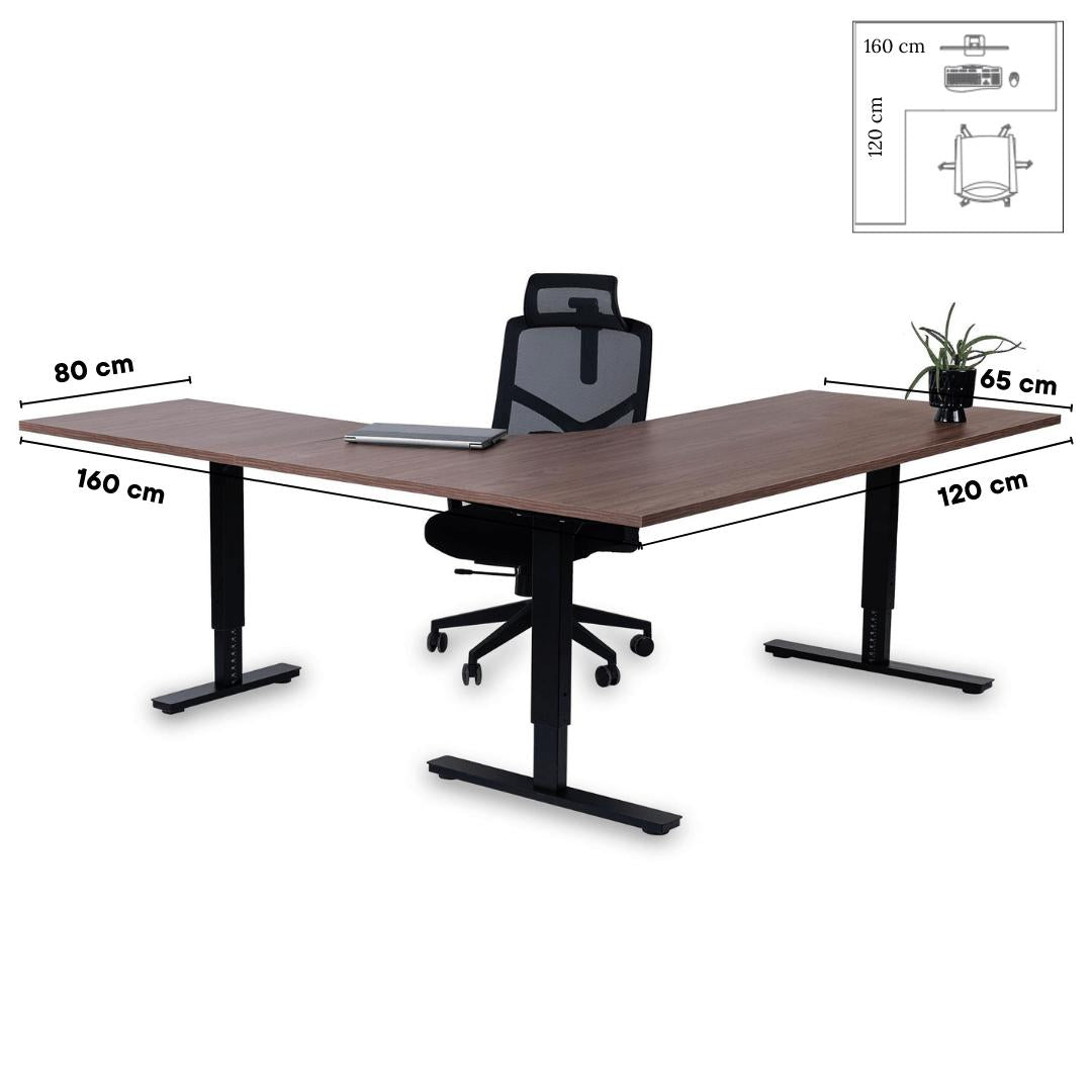 L formos biuro stalas Forza Line 160 cm x 120 cm – Riešutmedis / Juoda / Kairinis