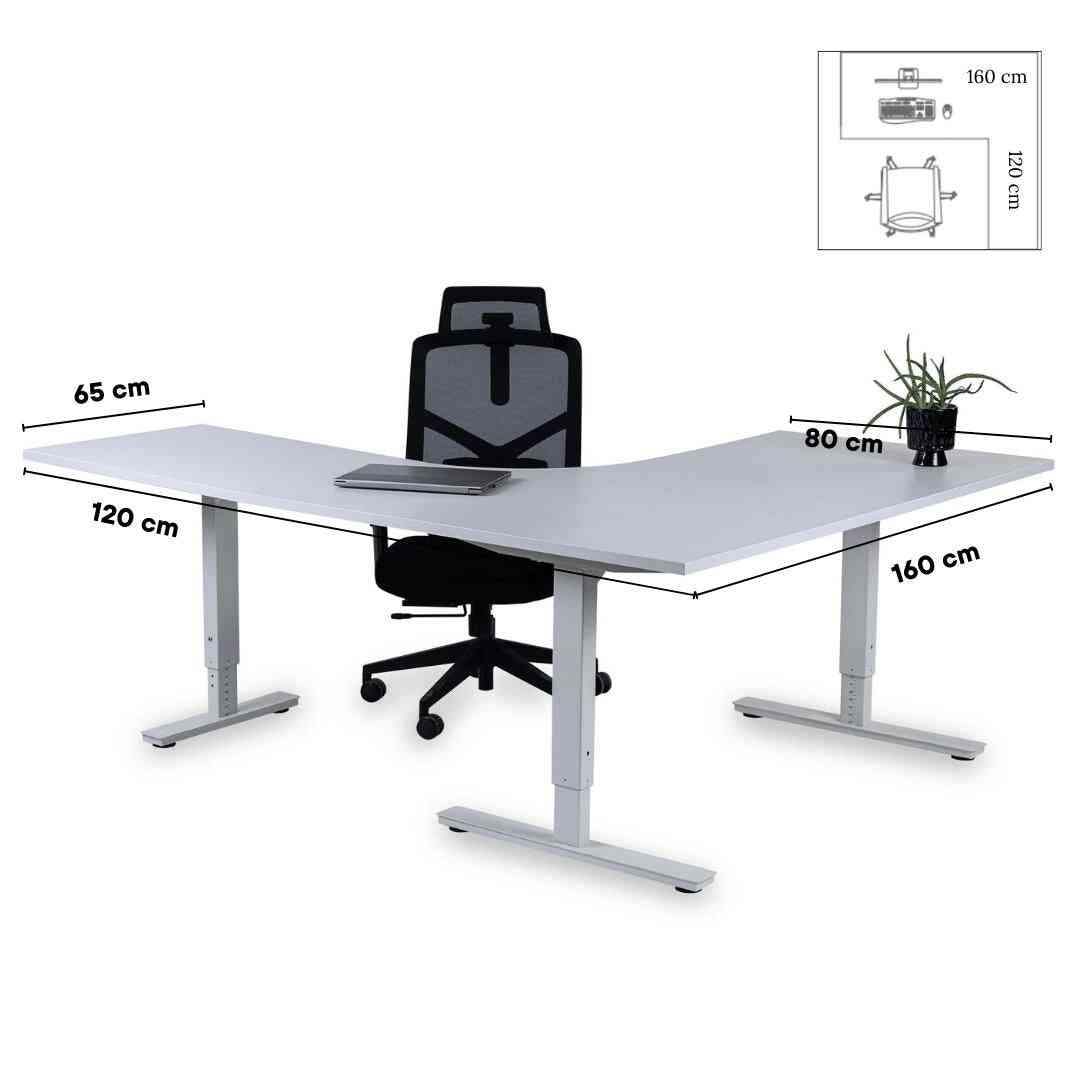 L formos biuro stalas Forza Line 160 cm x 120 cm – Balta / Balta / Dešininis