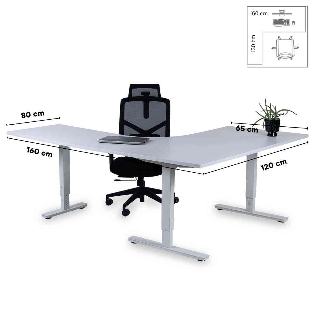 L formos biuro stalas Forza Line 160 cm x 120 cm – Balta / Balta / Kairinis