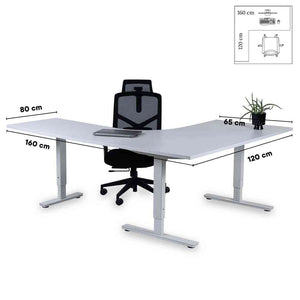 L formos biuro stalas Forza Line 160 cm x 120 cm – Balta / Balta / Kairinis