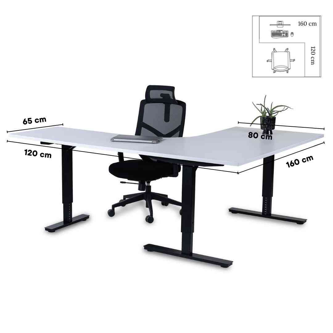L formos biuro stalas Forza Line 160 cm x 120 cm – Balta / Juoda / Dešininis