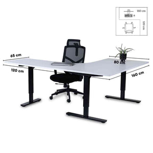 L formos biuro stalas Forza Line 160 cm x 120 cm – Balta / Juoda / Dešininis