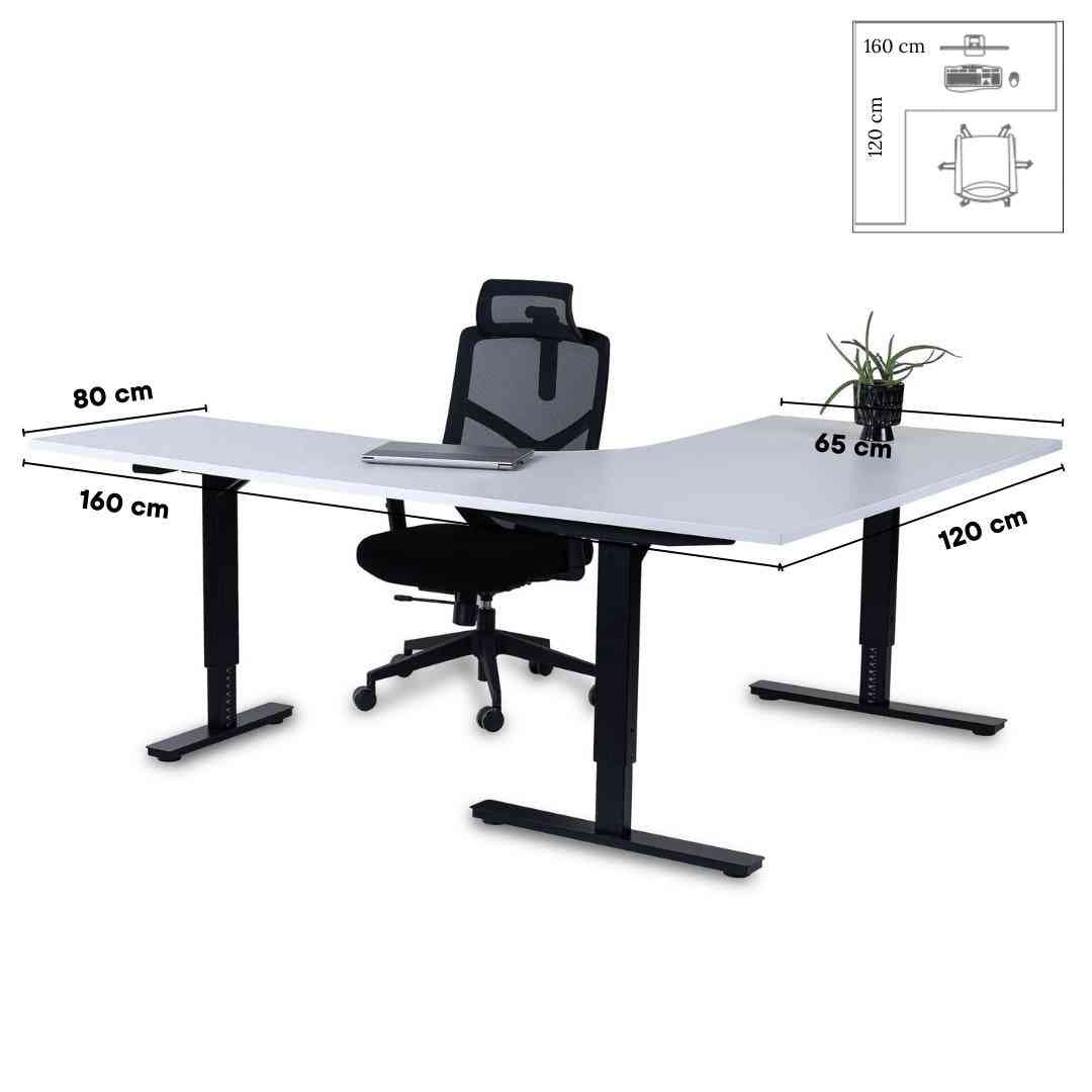 L formos biuro stalas Forza Line 160 cm x 120 cm – Balta / Juoda / Kairinis