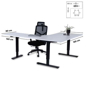 L formos biuro stalas Forza Line 160 cm x 120 cm – Balta / Juoda / Kairinis