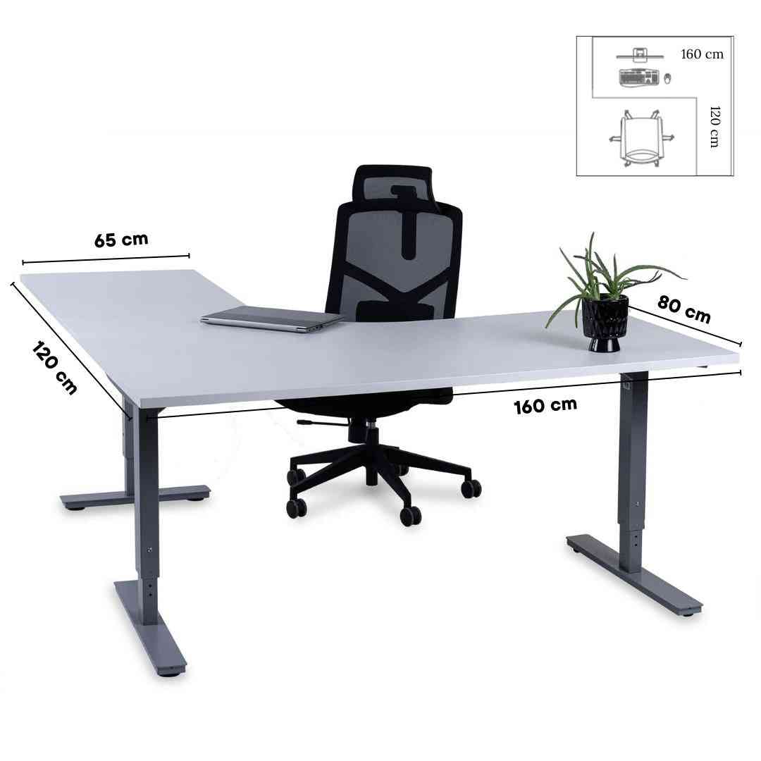 Biuro stalas Forza Line, L formos, 160 cm x 120 cm – Balta / Sidabrinė / Dešininis