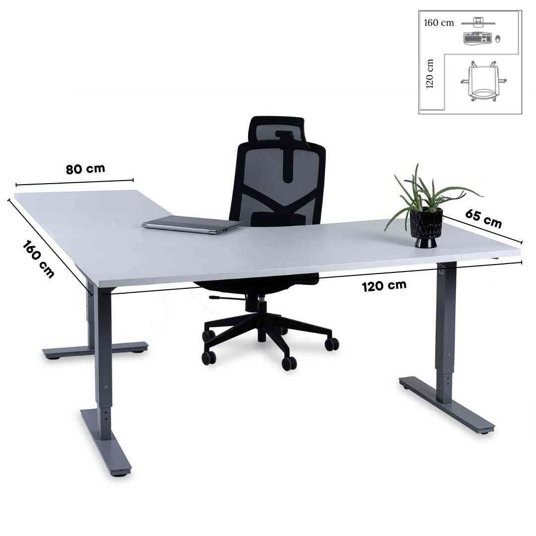 L formos biuro stalas Forza Line 160 cm x 120 cm – Balta / Sidabro / Kairinis