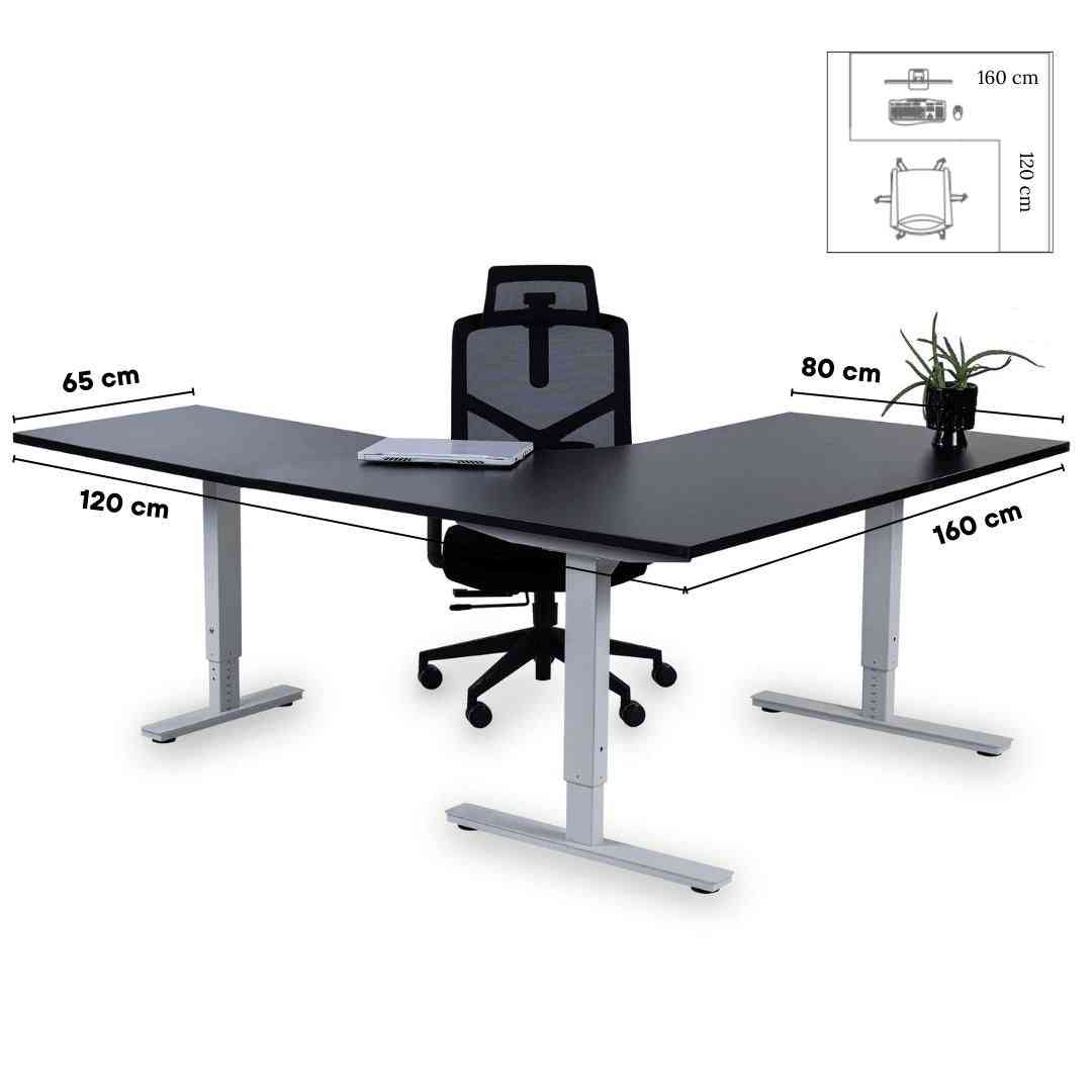 L formos biuro stalas Forza Line 160 cm x 120 cm – Juoda / Balta / Dešininis
