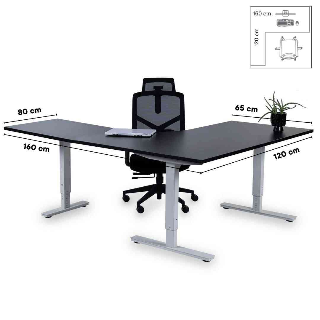L formos biuro stalas Forza Line 160 cm x 120 cm – Juoda / Balta / Kairinis
