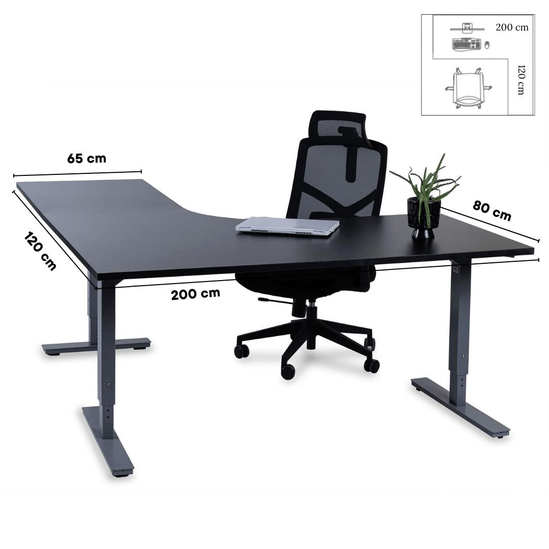Biroja galds Forza Line L forma 200 cm x 120 cm – Melna / Sudraba / Labais