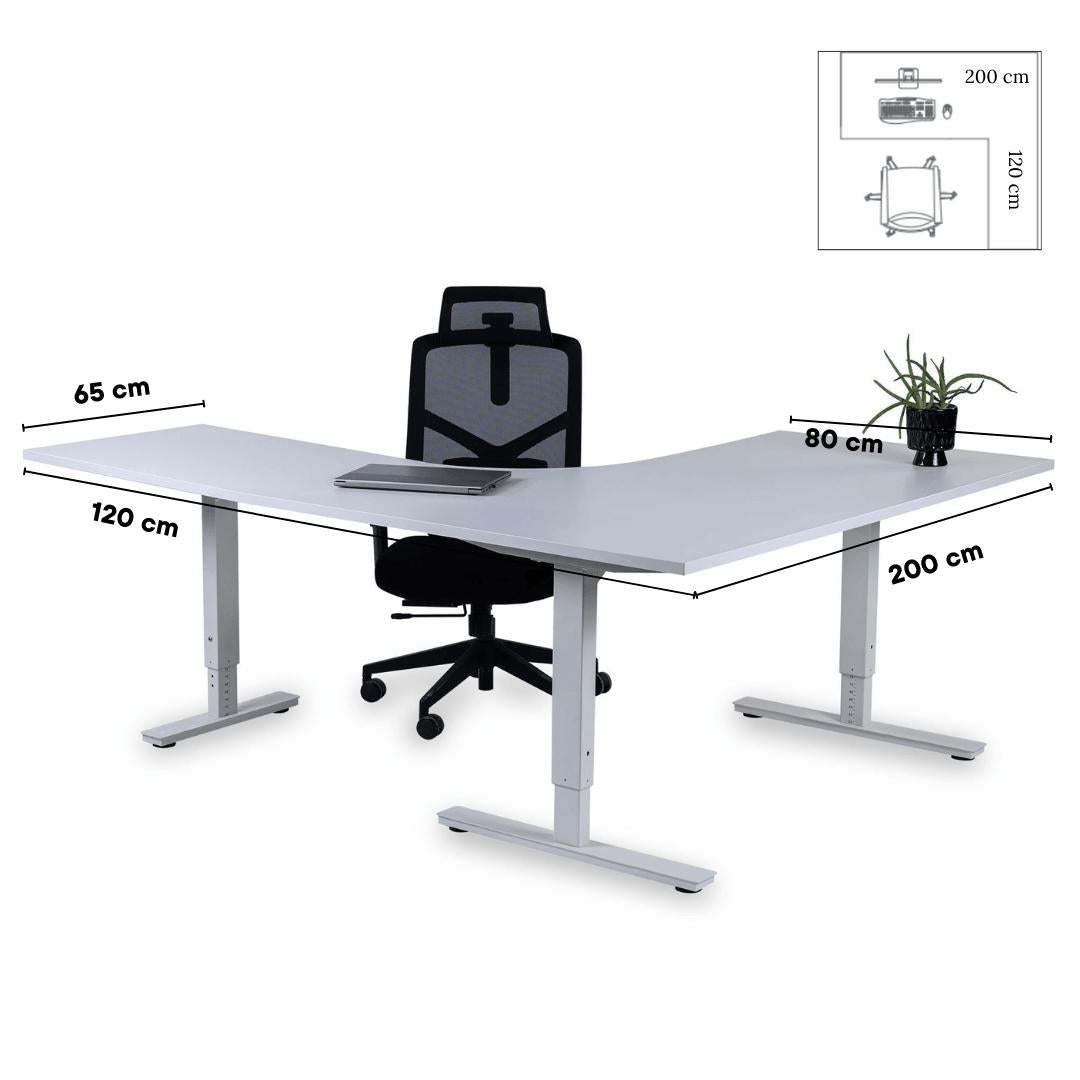 Biroja galds Forza Line L forma 200 cm x 120 cm – Balta / Balta / Labais