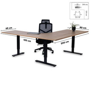 Biroja galds Forza Line L forma 200 cm x 120 cm – American oak / Melna / Labais