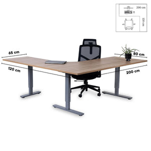 Biroja galds Forza Line L forma 200 cm x 120 cm – American oak / Sudraba / Labais