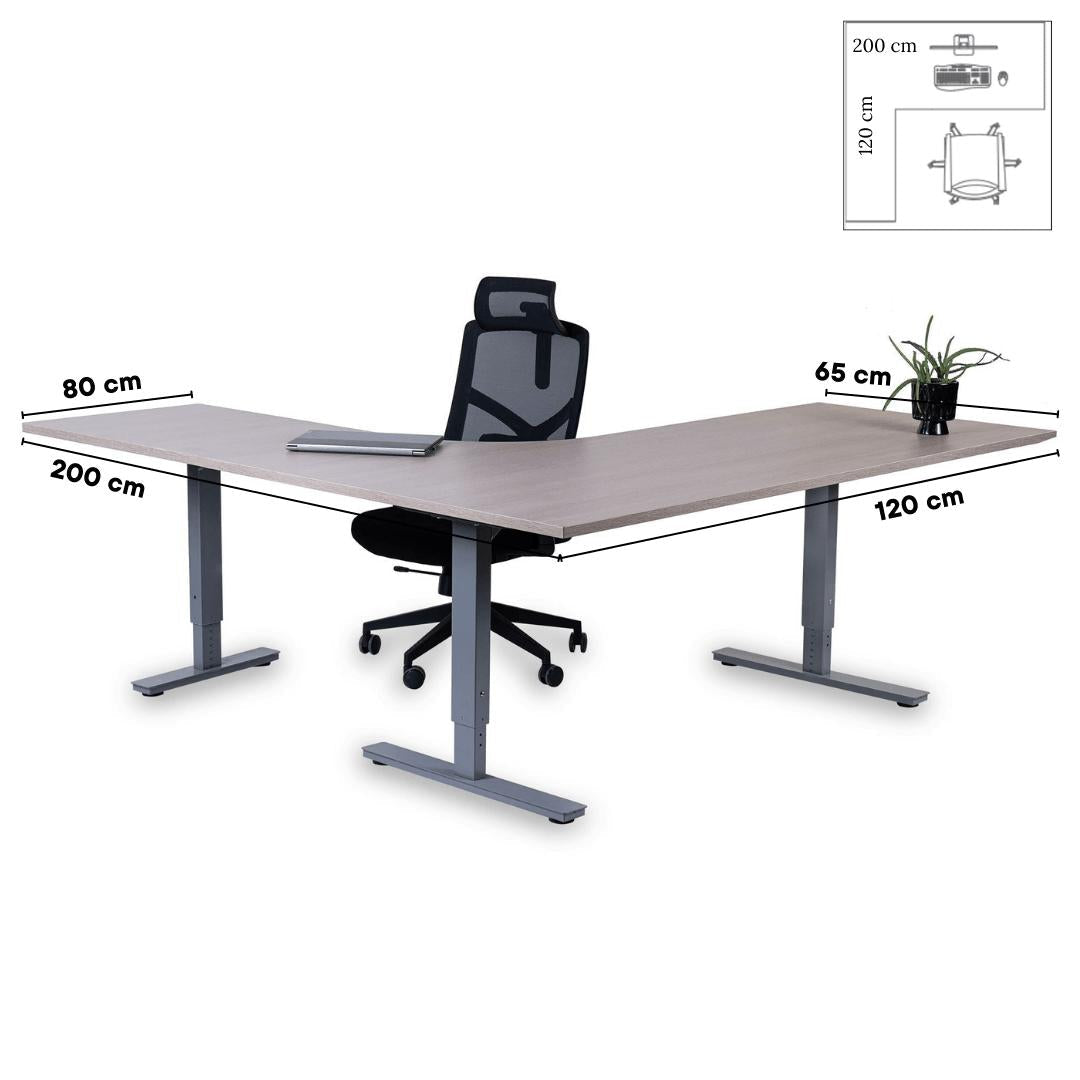Biroja galds Forza Line L forma 200 cm x 120 cm – Nabucco / Sudraba / Kreisais
