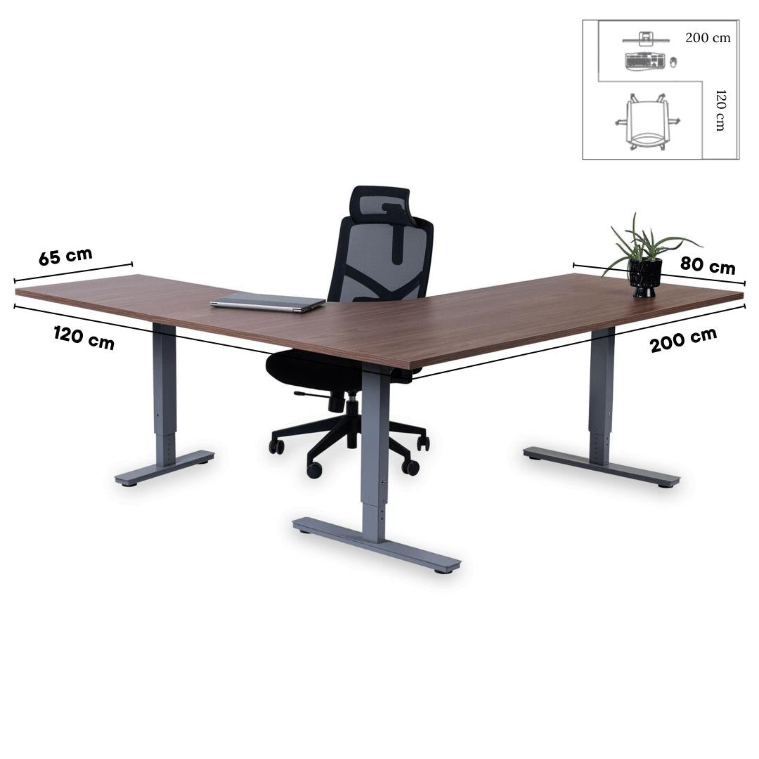Biroja galds Forza Line L forma 200 cm x 120 cm – Riekstkoks / Sudraba / Labais