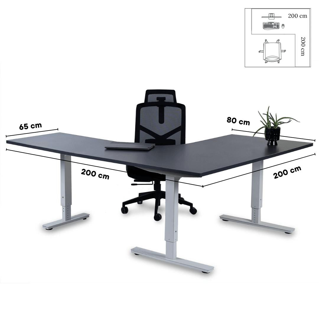 Biroja galds Forza Line L forma 200 cm x 200 cm – Antracīts / Balta / Labais