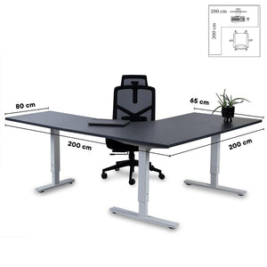 Biroja galds Forza Line L forma 200 cm x 200 cm – Antracīts / Balta / Kreisais