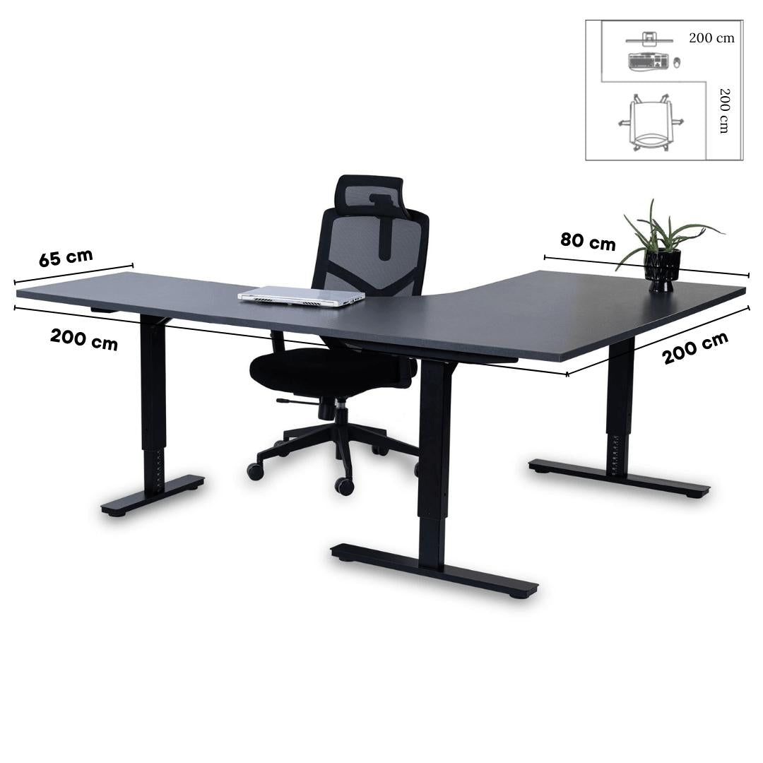 Biroja galds Forza Line L forma 200 cm x 200 cm – Antracīts / Melna / Labais