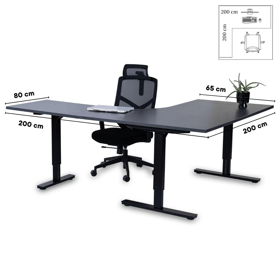 Biroja galds Forza Line L forma 200 cm x 200 cm – Antracīts / Melna / Kreisais