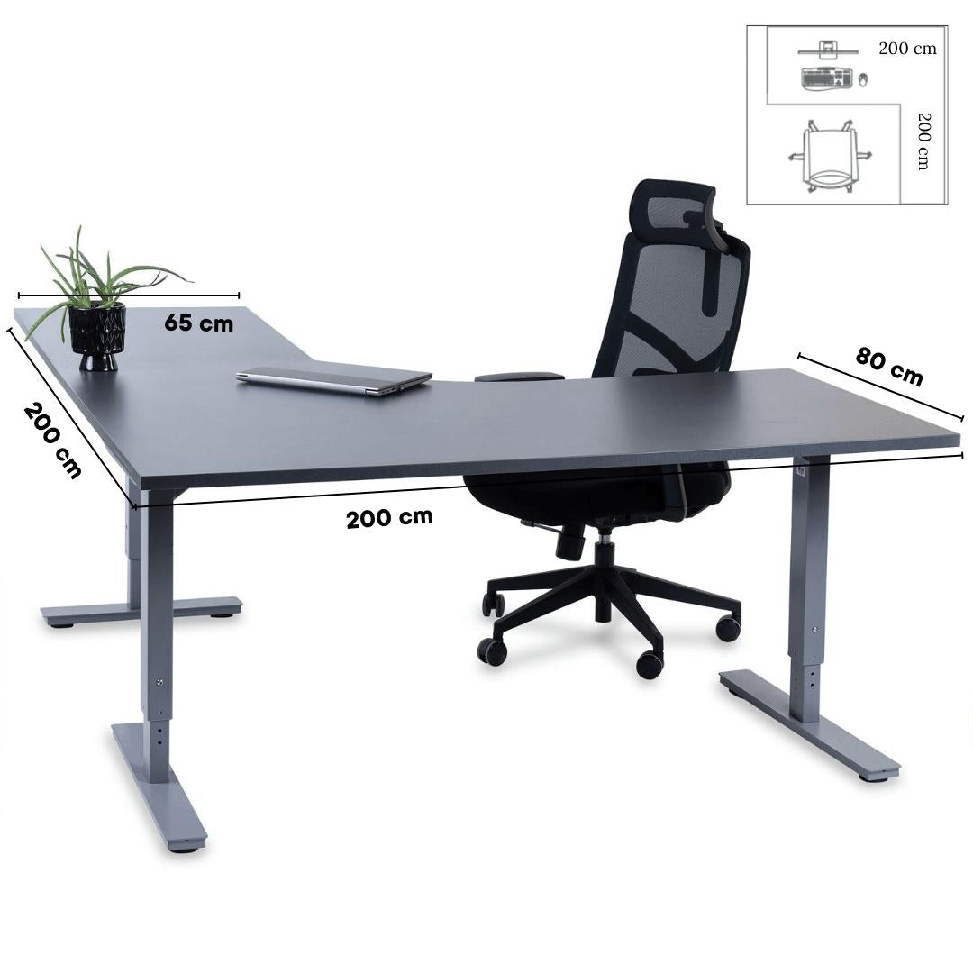 Biroja galds Forza Line L forma 200 cm x 200 cm – Antracīts / Sudraba / Labais