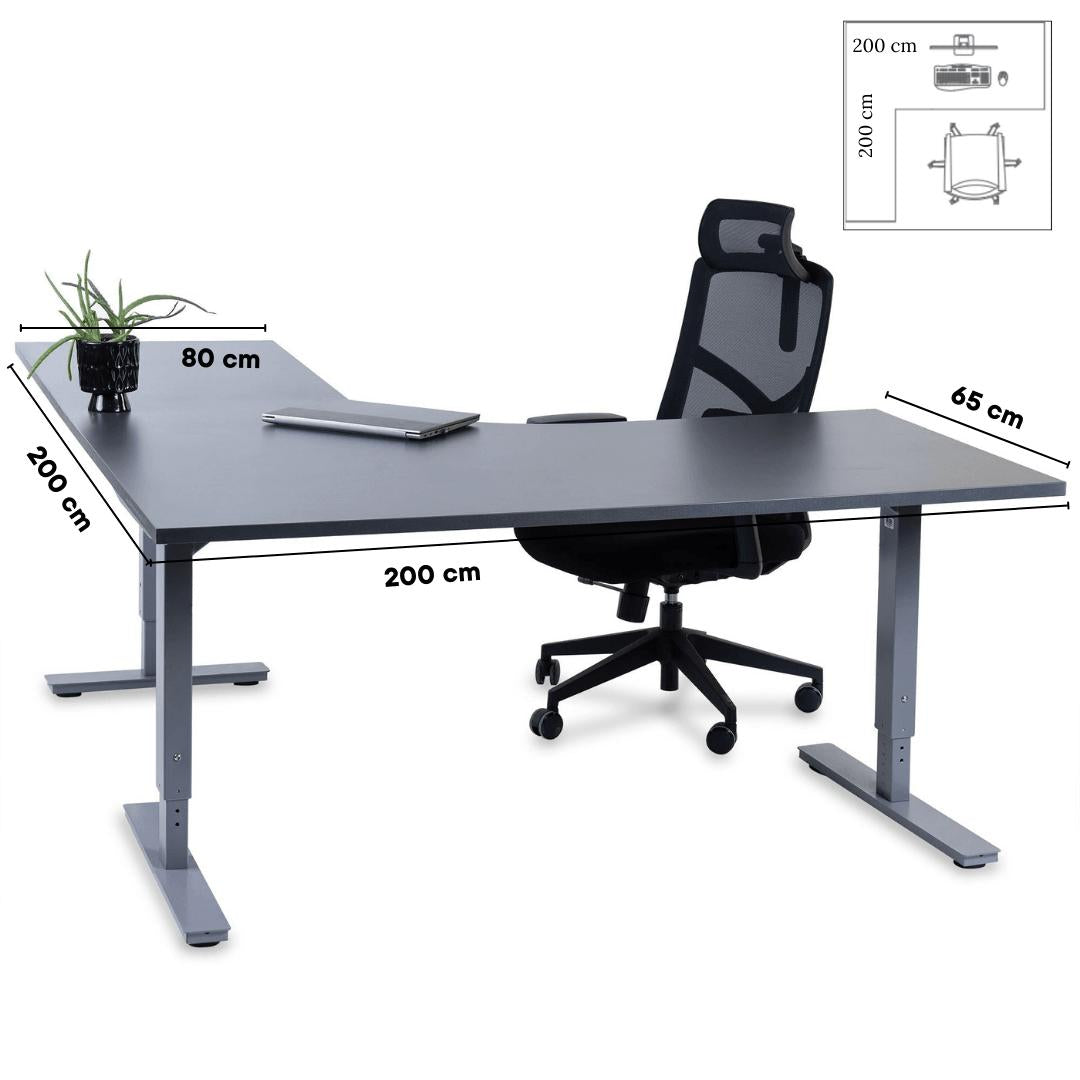 Biroja galds Forza Line L forma 200 cm x 200 cm – Antracīts / Sudraba / Kreisais