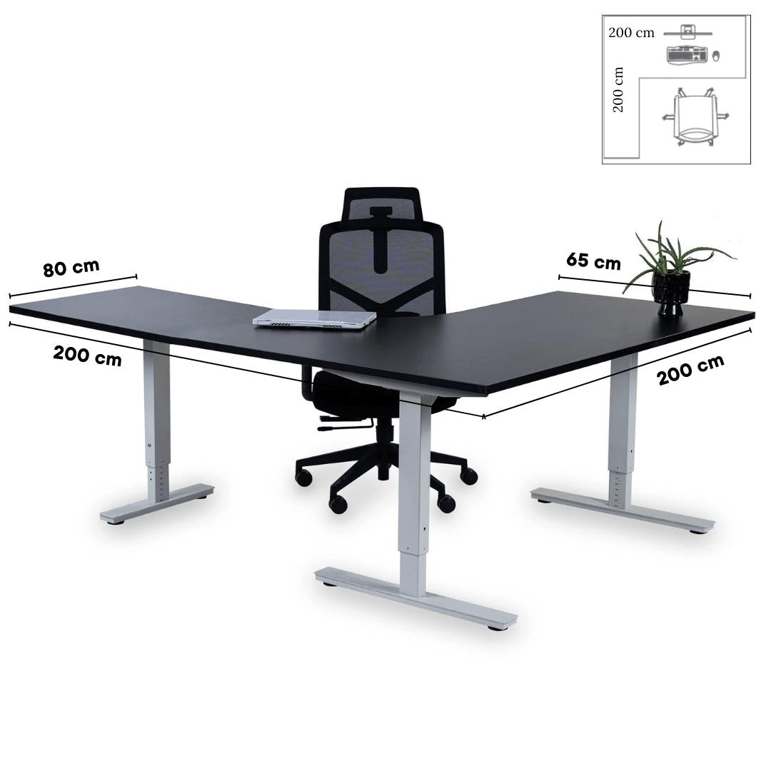 Biroja galds Forza Line L forma 200 cm x 200 cm – Melna / Balta / Kreisais
