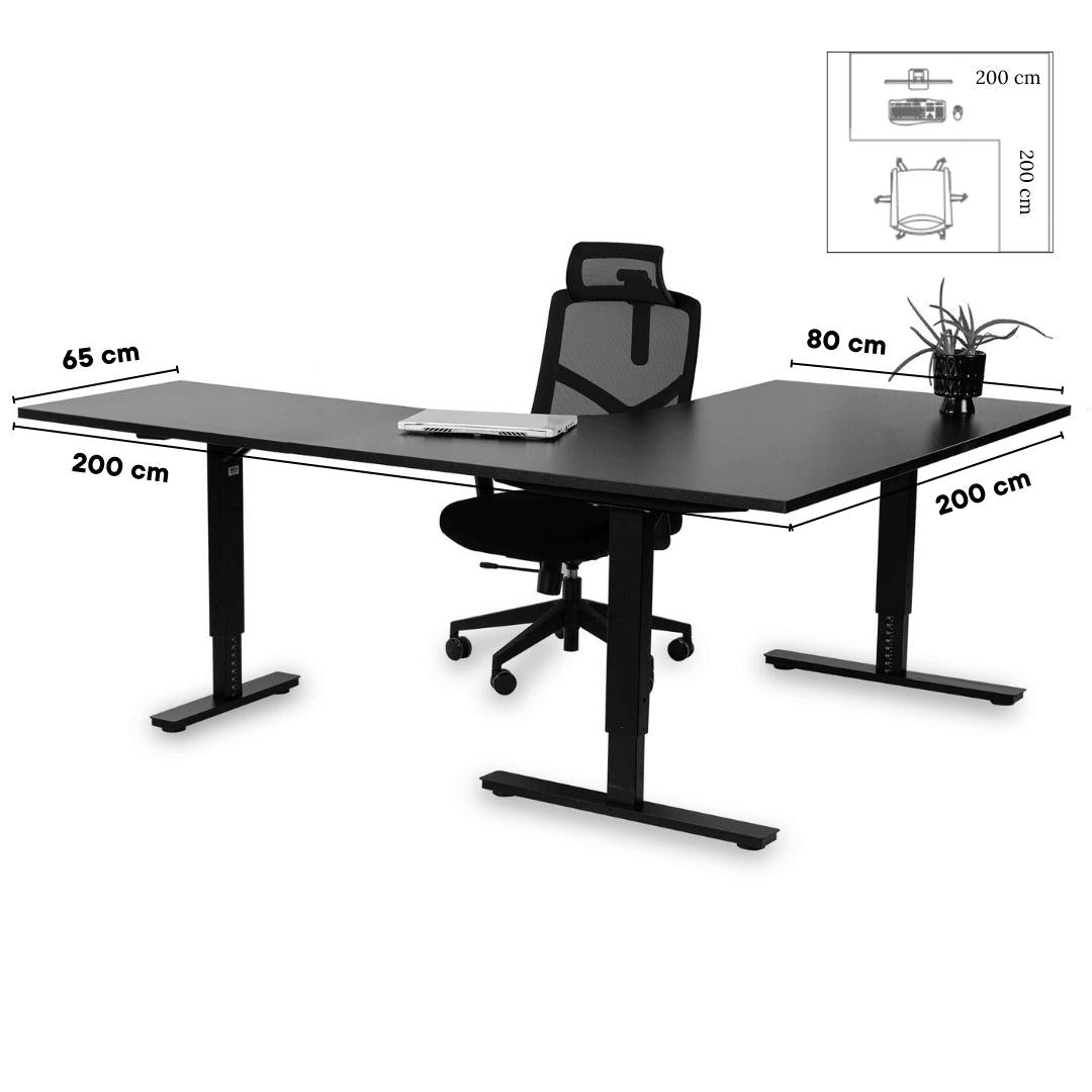 Biroja galds Forza Line L forma 200 cm x 200 cm – Melna / Melna / Labais
