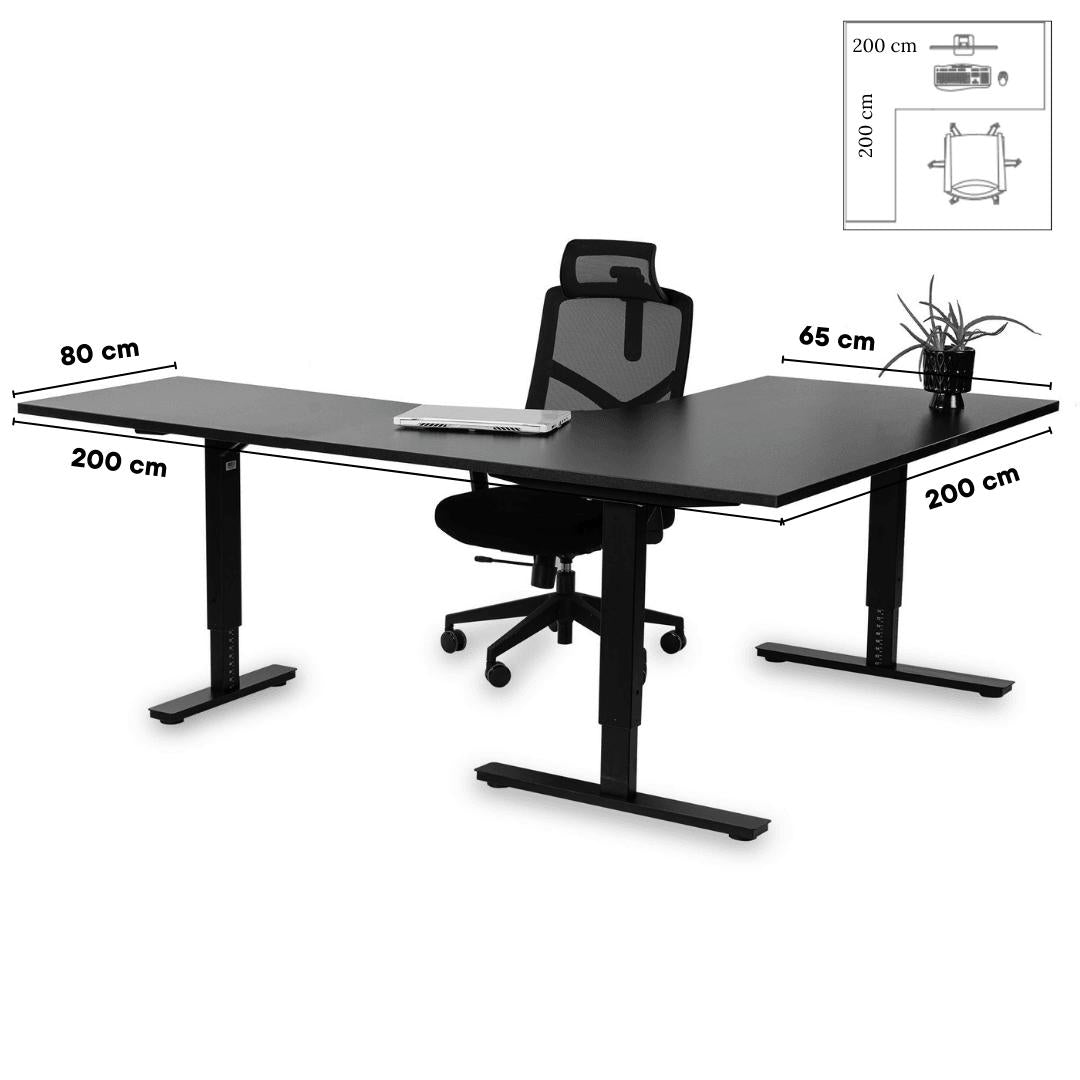 Biroja galds Forza Line L forma 200 cm x 200 cm – Melna / Melna / Kreisais
