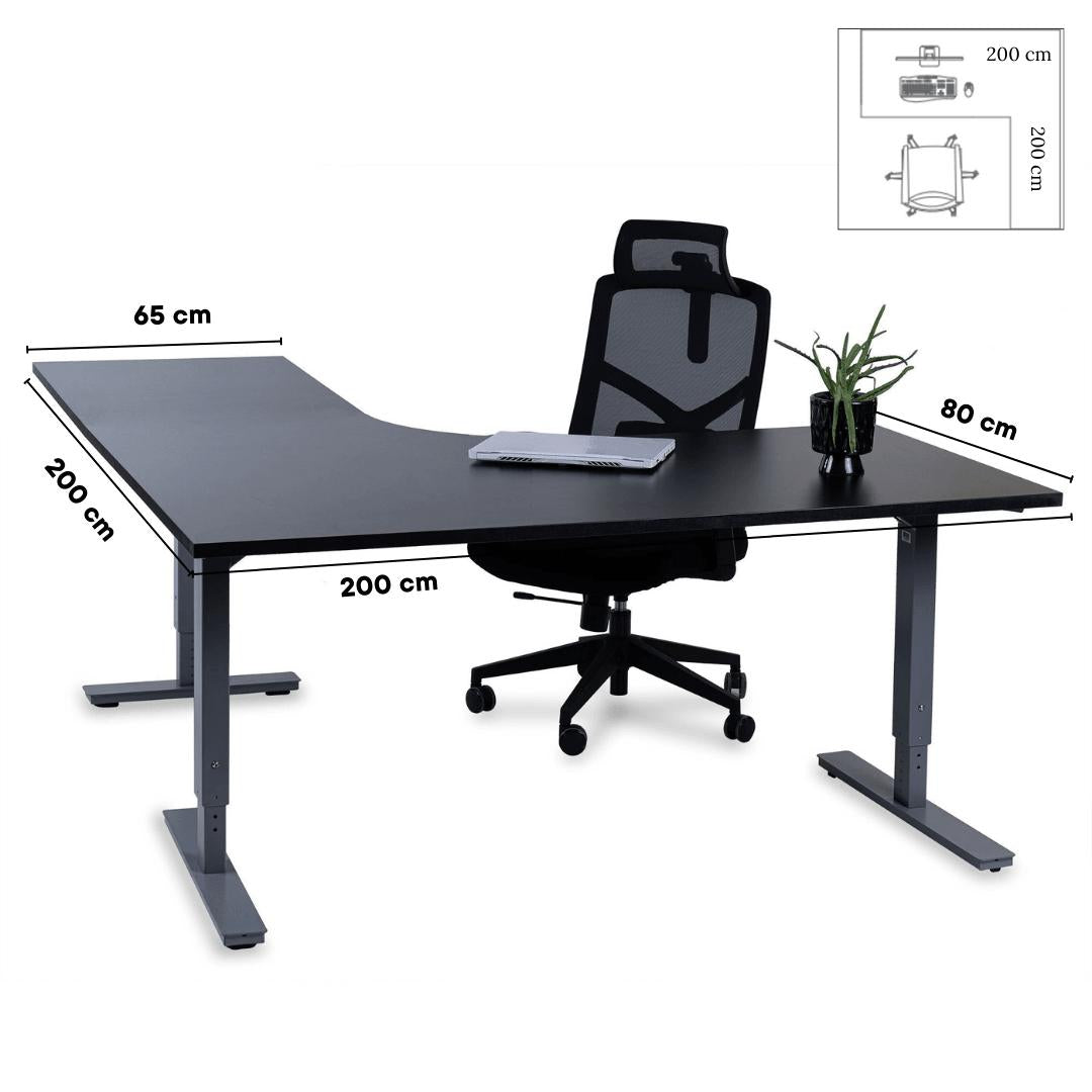 Biroja galds Forza Line L forma 200 cm x 200 cm – Melna / Sudraba / Labais