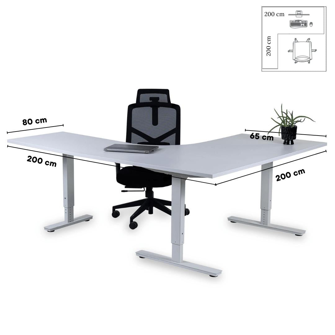 Biroja galds Forza Line L forma 200 cm x 200 cm – Balta / Balta / Kreisais