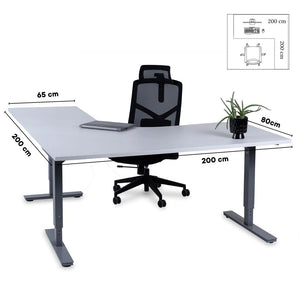 Biroja galds Forza Line L forma 200 cm x 200 cm – Balta / Sudraba / Labais